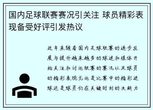 国内足球联赛赛况引关注 球员精彩表现备受好评引发热议