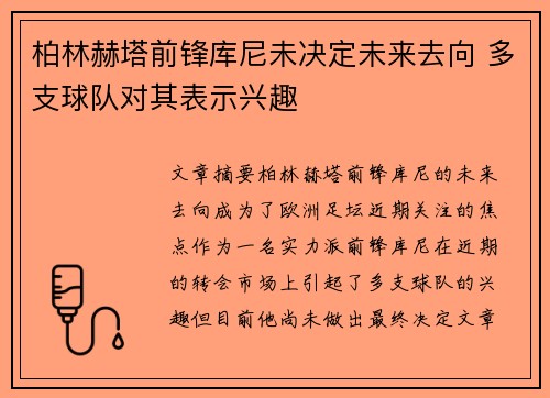 柏林赫塔前锋库尼未决定未来去向 多支球队对其表示兴趣